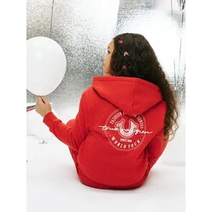 NWT True Religion Girls Glitter Zip Hoodie Apple Red Size Small - Picture 1 of 9