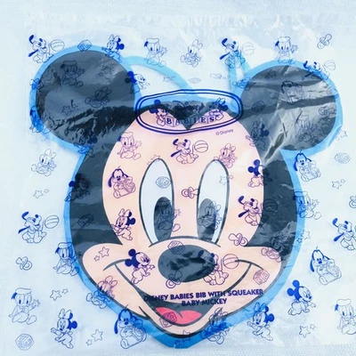 Vintage Y2K Disney Babies Mickey Mouse Face Blue Baby Bib Squeaker Brand New 90s - Image 1 of 3