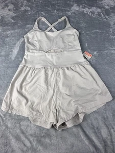Free People Running Romper Womens SIZE MEDIUM Beige Sand Stretch SEE NOTES - Picture 1 of 17