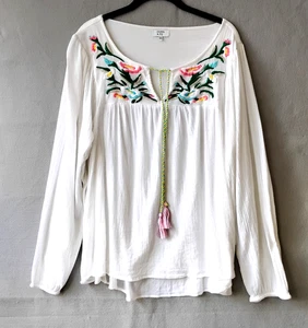 Camisa Crown & Ivy Mujer XXL Blanca Gauzy Plit Cuello en V Playa Costal Campesino Boho - Imagen 1 de 8