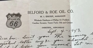 Carta intestata PHILLIPS 66 Belford & Roe Oil Co. Imboden Ark WW 2 575 BOMB SQUADRON - Foto 1 di 4