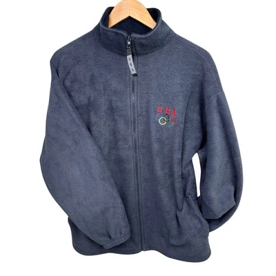 USA Olympics Fleece Jacket Men's L Blue Full Zip Embroidered Made in USA - Image 1 of 4