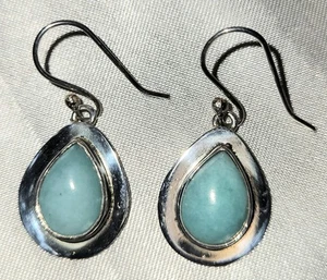 Ohrringe 950 Sterlingsilber und Tropfen Chalzedon ca. 1 Zoll lang - Bild 1 von 5