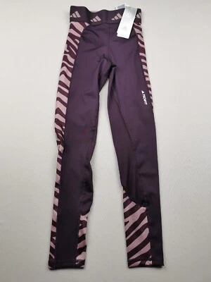 ADIDAS Womens Size 2XS 0-2 Hyperglam Zebra Leggings NEW Purple Techfit Aeroready - Image 1 of 4
