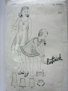 Vintage 1938 ~ Butterick Muster #1331 ~ Junior & Mädchen Slip ~ Größe 6 - Bild 1 von 2