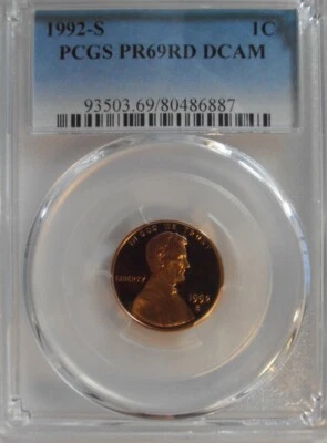 1992 S PCGS PF69RD DCAM LINCOLN CENT PROOF (92S887) - Image 1 of 4