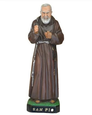  STATUA PADRE PIO CM 48,5 IN RESINA DECORATA A MANO PRODUZIONE ARTIGIANALE  - Immagine 1 di 3