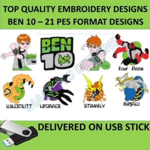 Archivos de bordado de máquina Ben 10 - 21 PES designs en memoria USB archivo hermano - Imagen 1 de 3