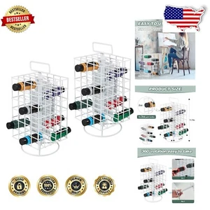 2 Pcs 360° Rotating Paint Organizer Stands - Holds 48 Paint Bottles in White - Picture 1 of 9