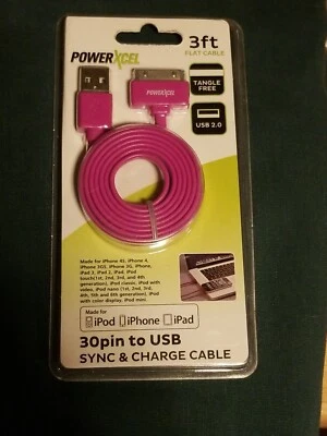PowerXcel - MAGENTA - 30pin to USB Sync & Charge Cable 3 Ft For iPod iPad iPhone - Image 1 of 4