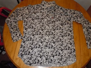 LEVI'S LONG SLEEVE WESTERN SHIRT MENS LARGE BLACK WHITE FLORAL VINTAGE - Picture 1 of 7