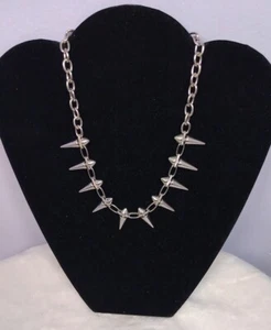 Unisex Spiked Necklace 16" Silver Tone Goth Punk Y2K Streetwear Festival Gear - Picture 1 of 4