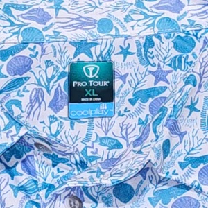 Pro Tour Golf Polo Shirt Mens XL Beach Ocean Sea AOP Coolplay Golfer Sunplay - Picture 1 of 18
