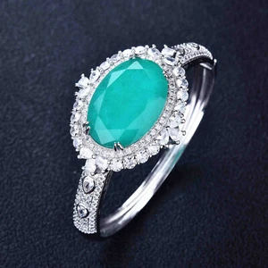 New Big Oval Neon Blue Tourmaline Gems Mix Topaz Charming Women Silver Bracelets - Picture 1 of 7