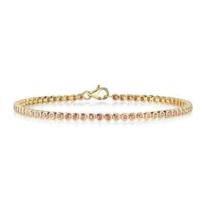 14K Yellow Gold Pink Sapphire Tennis Bracelet Natural Bezel Set Round Cut 0.80CT - Picture 1 of 4