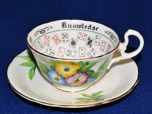 20er AYNSLEY Porzellan WISSEN für WAHRSAGEREI mit Spielkarten Set Tasse & Untertasse - Bild 1 von 5