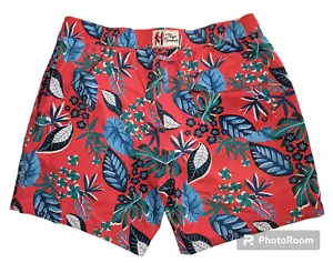 REYN SPOONER Swim Trunks NORTH HILO Hawaiian Mens Sz. XL Cayenne Red Bamboo Poly - Picture 1 of 16