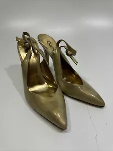 Vintage Carlos Santana Avenue Heels Womens Size 7.5M Gold Buckle Strap 4.25" - Picture 1 of 7