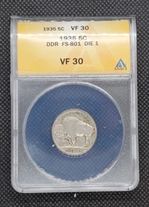 1935 (Doubled Die Reverse DDR FS-801 Die 1) Buffalo Nickel | ANACS VF30 - Picture 1 of 5