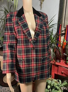 Sag Harbor Red Plaid Jacket Blazer Size 6P Wool Blend Single button - Picture 1 of 9