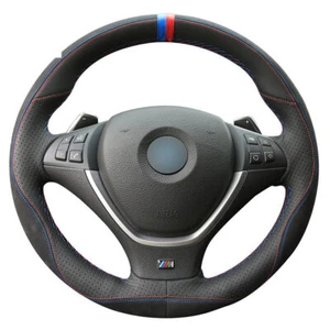 Hágalo usted mismo cubierta de volante de cuero negro gamuza negra para BMW E70 X5 2008-13 E71 X6 - Imagen 1 de 4