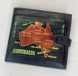 Australia Map Bifold Black Genuine Leather Wallet Card Holder Sterling - Picture 1 of 10