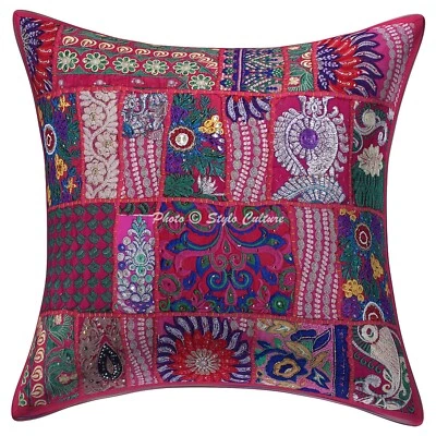 Boho Hippie Yoga Pillow Case Cushion Cover Pink Vintage Indian Meditation - Image 1 of 4