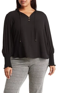 T TAHARI - TALLA GRANDE: 3X - Blusa Negra Manga Larga Cuello Atado - ¡NUEVA! - Imagen 1 de 3