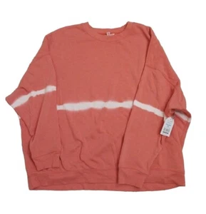 TIME & TRU WOMEN'S TUNIC SWEATSHIRT RELAXED FIT ORANGE WHITE NEW 5L45 - Picture 1 of 7