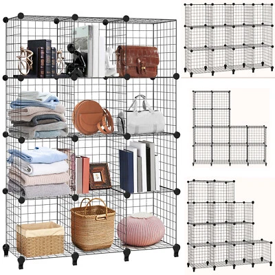 12 Cube Interlocking Storage Rack with Metal Wire Mesh Shelves Combination Shelf - Image 1 of 4