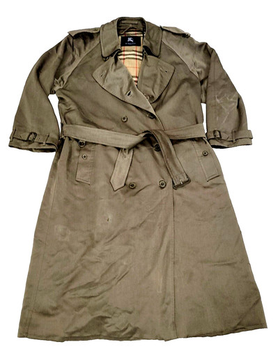 TRENCH VINTAGE BURBERRY 42 Lungo NOVA CHECK Verde Cachi Senza Fodera