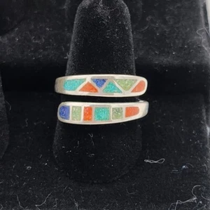 Carolyn Pollack Sterling Silver Multi Stone Inlay Southwest Ring Sz 8 SIGNED - Bild 1 von 5