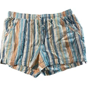 Briggs Shorts Womens Size XL Blue Stripe Elastic Waist w Tie Linen Pockets - Picture 1 of 6