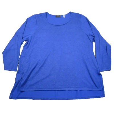 Tahari Tunic Top Womens 3X Royal Blue Tight Knit Long Tail Pleated Stretch Shirt - Image 1 of 4