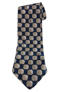 Cravatta Torriani vintage 100% seta blu navy/beige fantasia made in USA - Foto 1 di 4