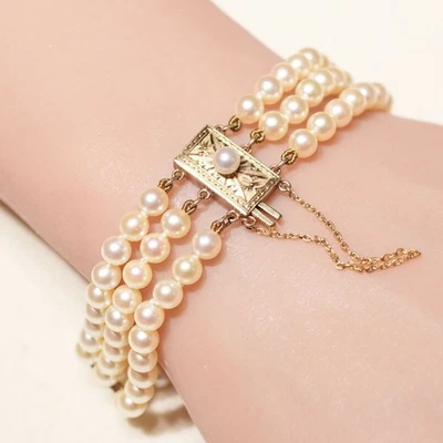 MIKIMOTO Bracelet Baby Pearl 4.7mm 14K Yellow Gold arrrox 17cm From Japan - Image 1 of 4