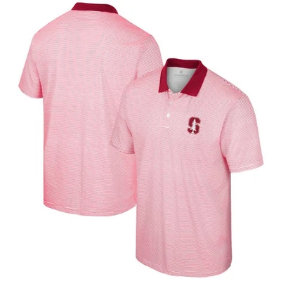 Men's Colosseum White Stanford Cardinal Print Stripe Polo - Image 1 of 3