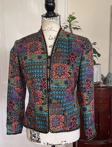 Vintage Safe Silk Adrianna Papell Women’s Multicolor Silk cardigan Jacket Sz 4P - Picture 1 of 13