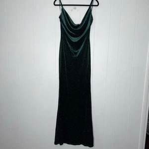 Maxi abito donna Windsor velluto verde glitter gamba spacco senza maniche taglia small - Foto 1 di 6