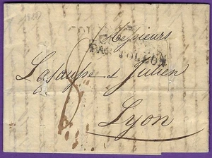 1820 Turkey to Lyon France, Cholera Disinfection Slits, "COLONIES PAR TOULON" Hs - Picture 1 of 3
