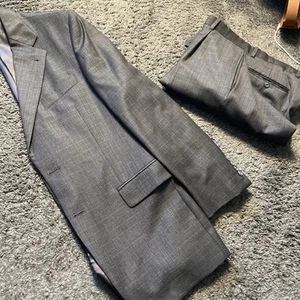 Joseph Abboud Ing Loro Piana Dark Gray Blue Check Suit 40R Pant 30X34 - Picture 1 of 24