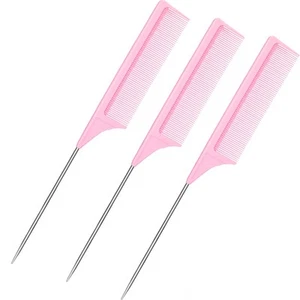 3 Packs Rat Tail Comb Steel Pin Rat Tail Carbon Fiber Heat Resistant Teasing ... - Picture 1 of 7