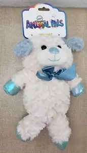 Kellytoy Animal Pals 11.5" Cream & Blue Dog Soft Plush Stuffed Animal Toy W/ Bow - Picture 1 of 2