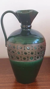 Mid Century Italian Green Majolica Pottery Ewer Jug - Elbee ? - Picture 1 of 6