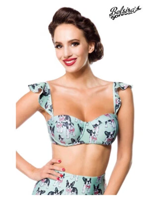 Vintage Bikinioberteil blau weiß schwarz S M L XL 2XL 3XL Belsira Flügelärmel - Bild 1 von 4