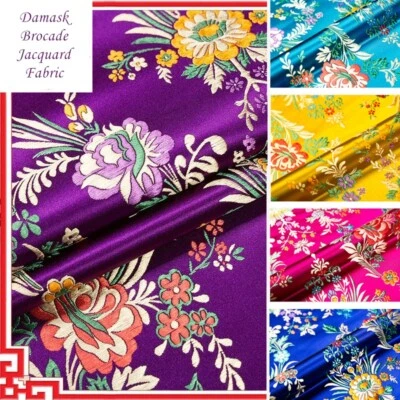Ethnic Damask Brocade Cloth Jacquard Fabric Satin Floral Faux Silk DIY Retro - Imagem 1 de 4