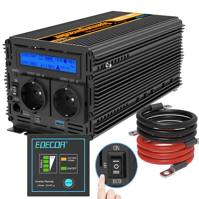 Convertidor de tensión sinusoidal puro EDECOA 1500W Inversor 12V 230V