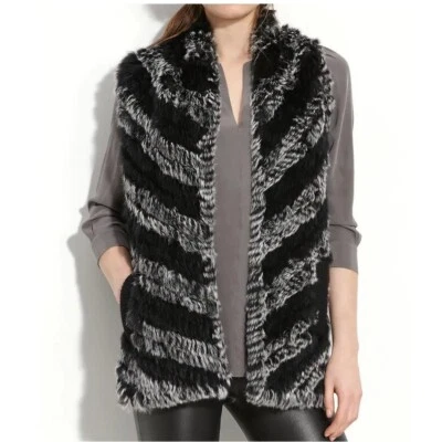 MARC by MARC JACOBS Black & Gray Striped Rabbit Fur Vest - 0/S - Image 1 of 4