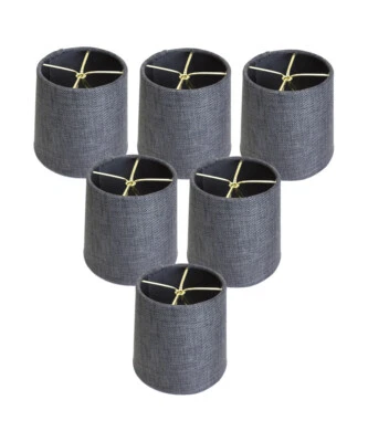 Set of 6 Granite Gray Burlap Drum Clip On Shade 4x5x5 - Image 1 of 4