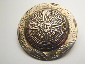 Signed RCD Taxco Eagle 1 Aztec Mayan Sun God Calendar Brooch Pendant Sterling  - Picture 1 of 9